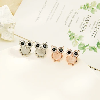 

kissme 2020 New Cute Owl Stud Earrings For Women Gifts Delicate Crystal Opal Animal Alloy Earrings Fashion Jewelry Accessories