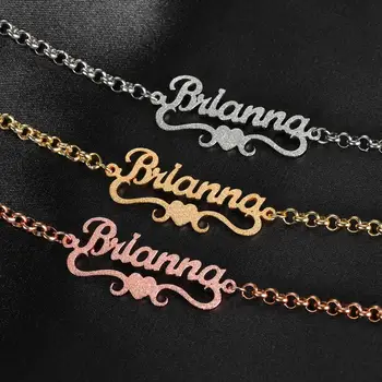 

Personalized Custom Heart Name Bracelet Charms High Quality Stainless Steel Bracelet Frosted And Gold Plated Jewelry For Women