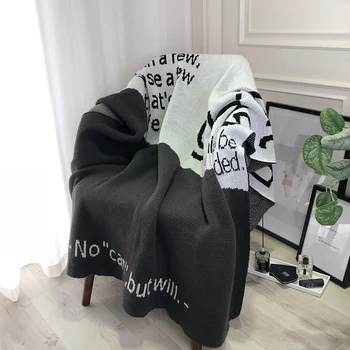 

Nordic INS Cotton Knitted Bedspread Leisure Blanket Cover For Sofa Car Black Letters Throw Blanket Slipcover Bed Supplies LA450