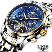 LIGE, классические мужские часы, Лидирующий бренд, Роскошные автоматические механические деловые часы, мужские водонепроницаемые наручные часы, Montre Homme Tourbillon