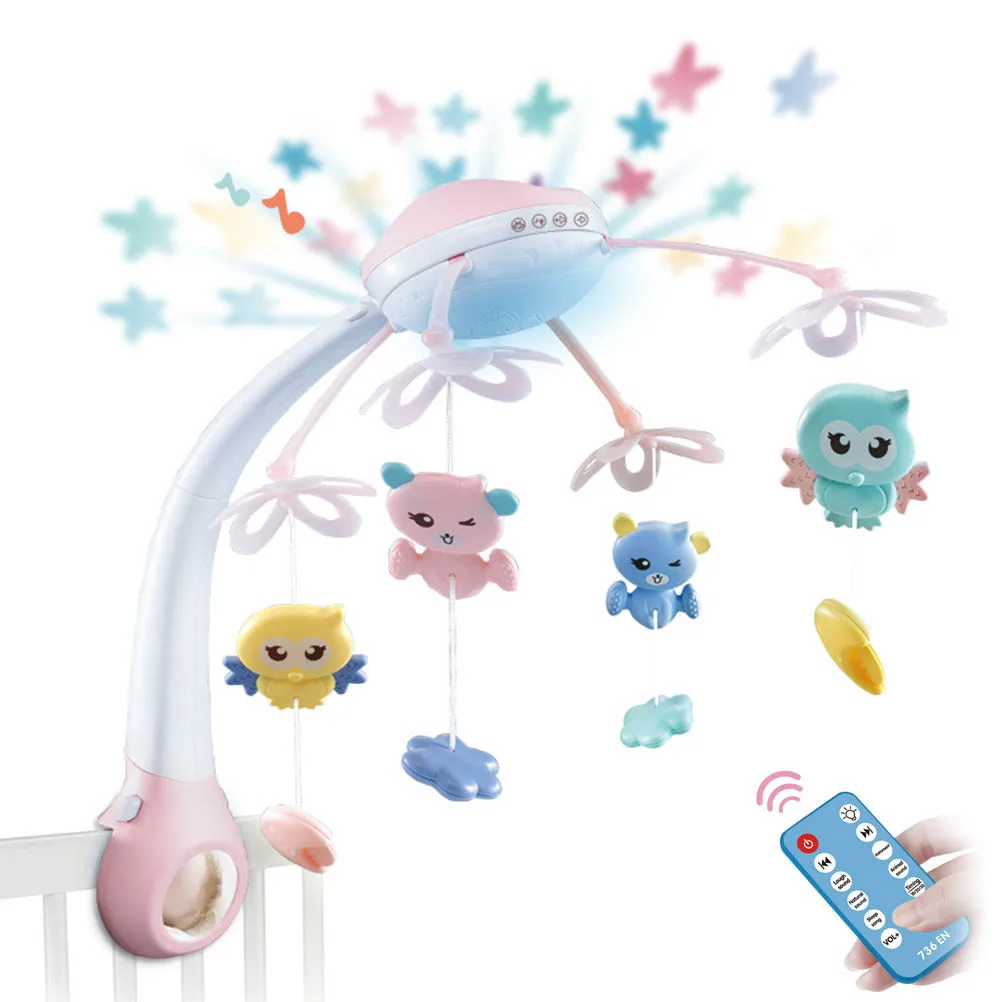 Детская кроватка мобили погремушки музыкальные развивающие игрушки кровать колокольчик карусель для кроватки проекция Младенческая Детская игрушка 0-12 месяцев с пультом дистанционного управления - Цвет: Розовый