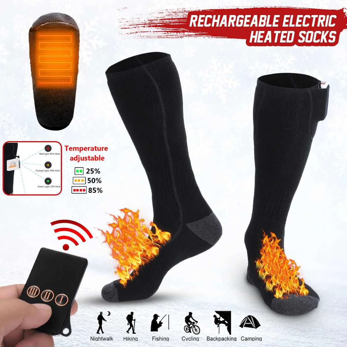 Outdoor Unisex Thermal Cotton Heated Socks Rechargeable Winter Foot Warmer Snowboard Skiing Fishing Sport Electric Socks