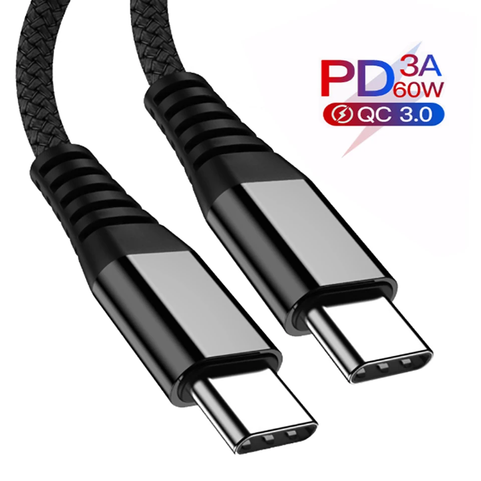 

USB Type C To Type C Cable for Macbook Pro USBC PD 60W Fast Charging Charger Cord USB-C Type-C For Samsung Huawei Mobile Phone