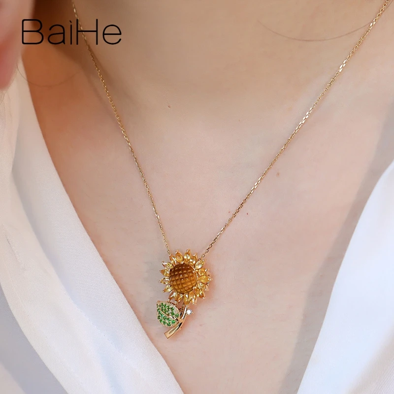 BAIHE Solid 14 K, желтое золото, натуральный бриллиант+ тигровый глаз+ цаворит+ желтый Sapphirs, прекрасный ювелирный подарок, подвеска/брошь