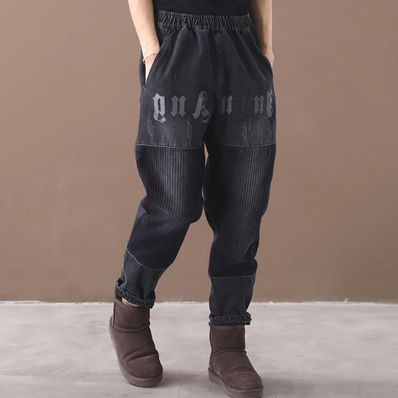 Max LuLu Роскошные корейские зимние женские панковские вельветовые джинсы с мехом Винтажные эластичные джинсовые брюки женские черные шаровары