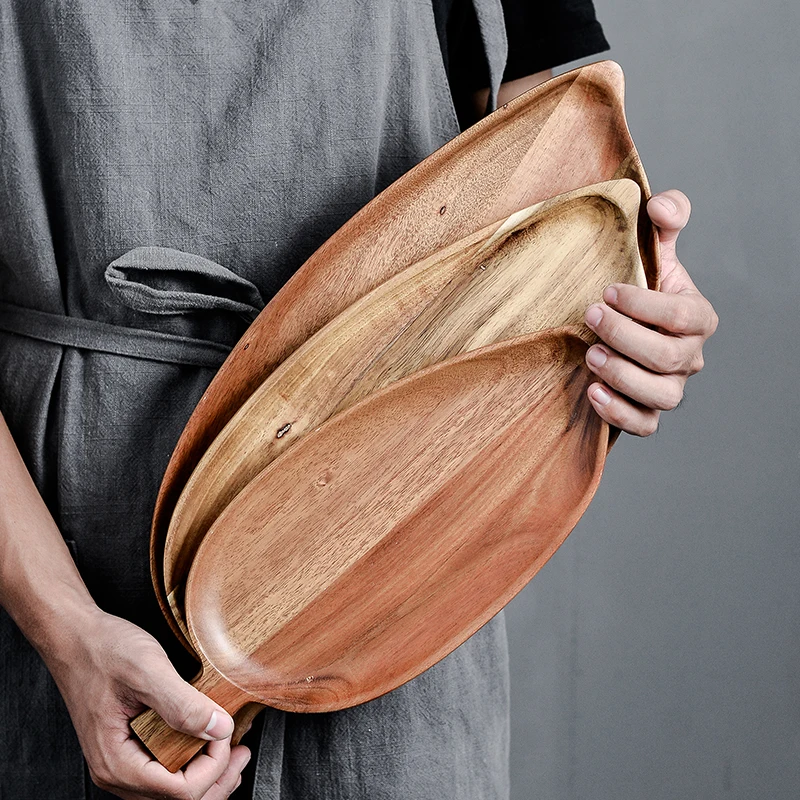 Acacia Wood Leaf plate for Snacks/Cake/Dishes/sushi/cheese Creative Friendly Serving Storage Tray Desktop Decor | Дом и сад