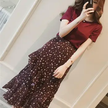 

Summer Women Beach Dress Thin Seaside Vacation Suit Long Dress Over The Knee Long Skirt Two-Piece Suits Swimming Wear Cover Ups