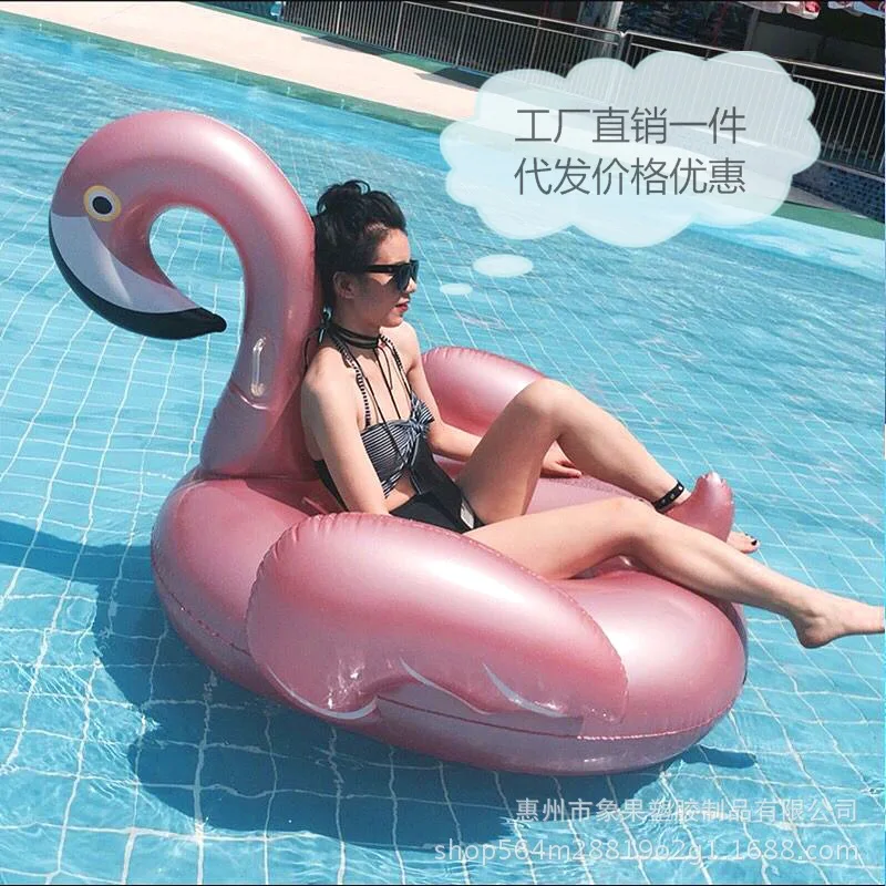 

Summer Hot Sales Environmentally Friendly Thick PVC 190cm Large Rose Gold Flamingo Riding Overwater Floating Mat