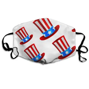 

Usa Flag Uncle Sam Hat White Washable Reusable Mask, Cotton Anti Dust Half Face Mouth Mask For Kids Teens Men Women With
