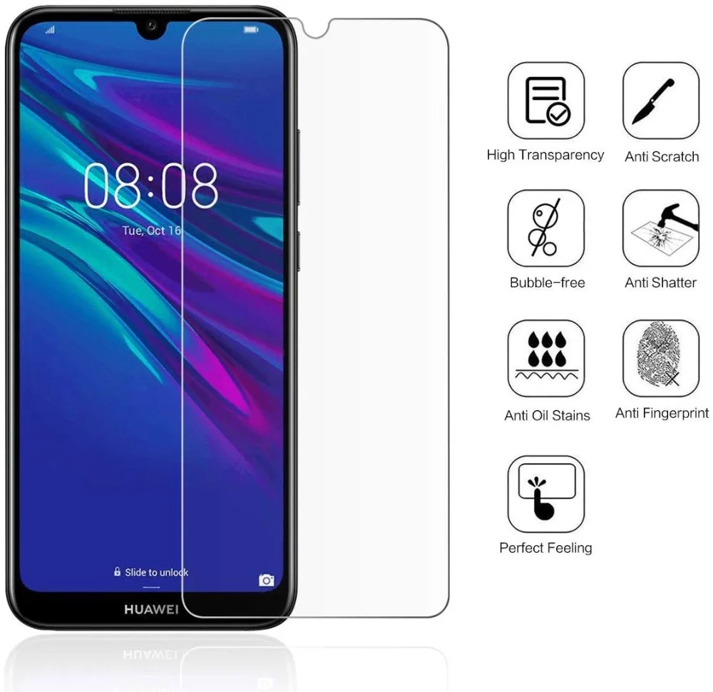 2 шт., закаленное стекло для huawei Y5 Y6 Y7 Prime Pro Y9, Защитное стекло для экрана для huawei P Smart Z, защитная пленка