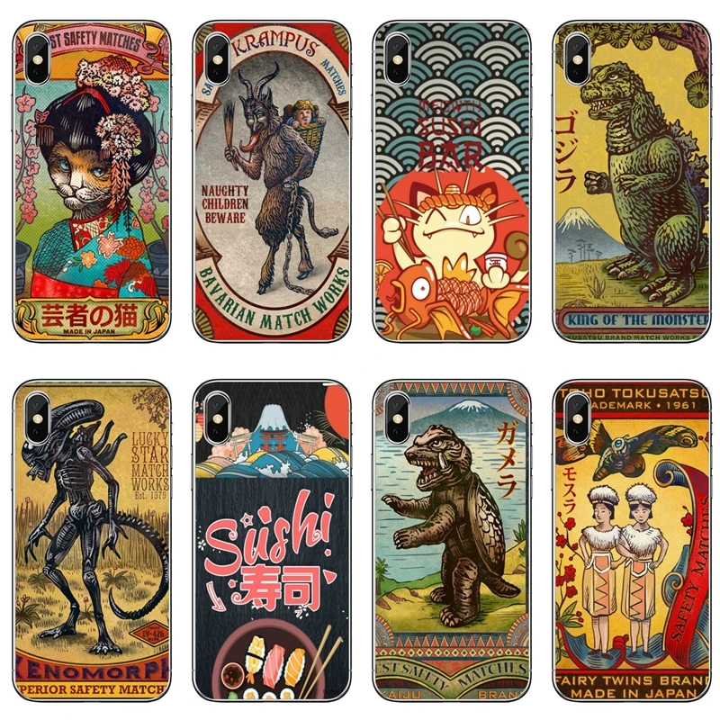 

soft cover case Vintage Japanese Matchbox Art Sushi For Samsung Galaxy A10 A30 A40 A50 A60 A70 A6s A8 A9s J4 J6 Prime Plus 2018