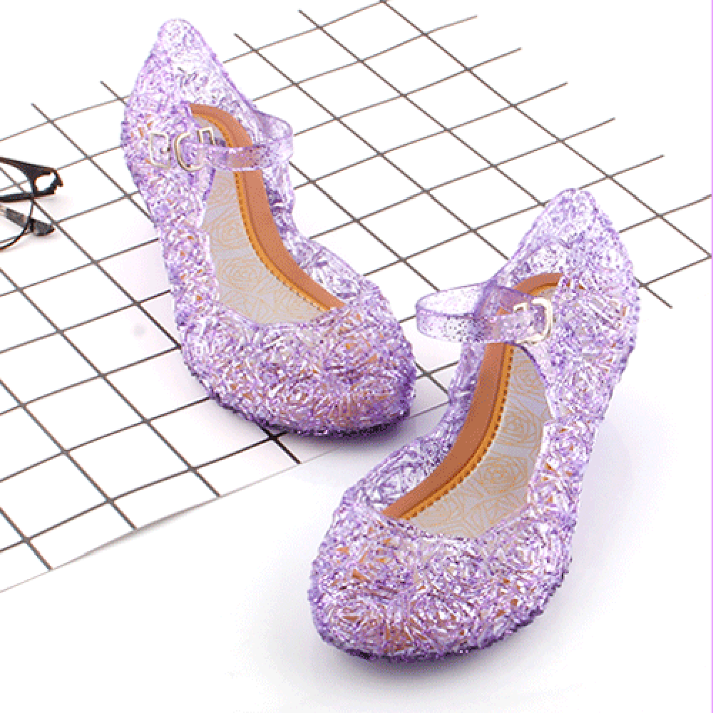 Летние сандалии с кристаллами для девочек; прозрачная обувь принцессы на высоком каблуке для девочек; вечерние сандалии принцессы «Холодное сердце»