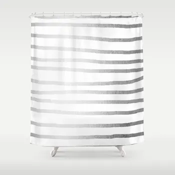 

Lovely Bathing Simply Drawn Stripes Moonlight Silver Shower Curtain Waterproof Bathroom Curtain Bathroom Shower Bath Curtain