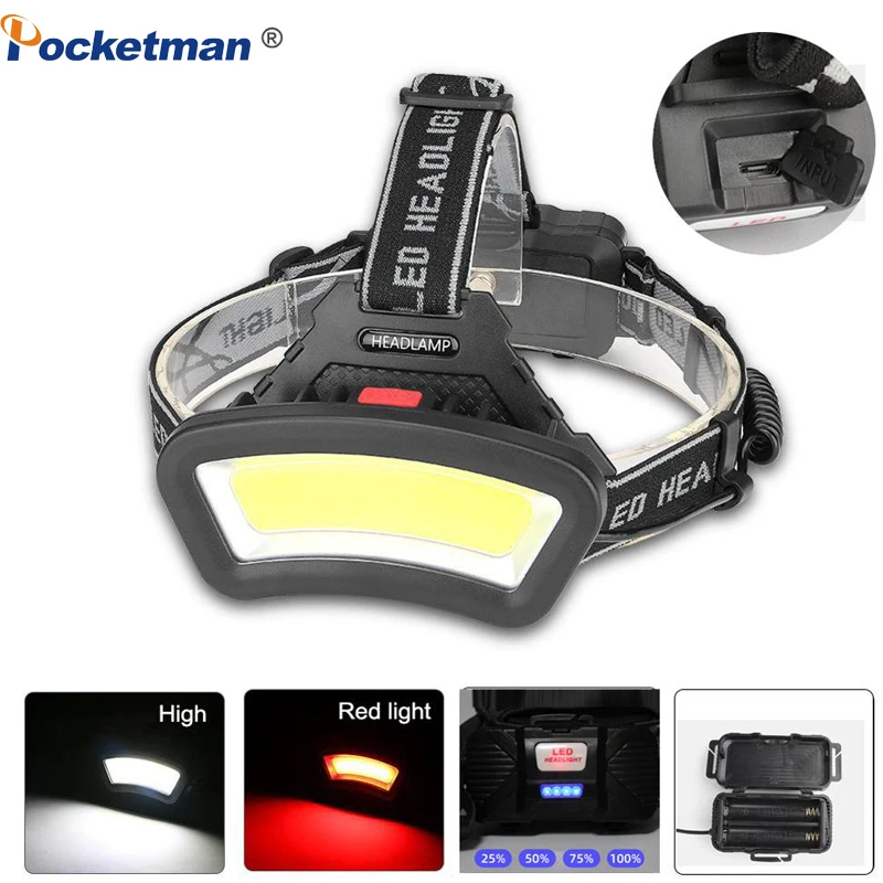 

Powerful Led Headlamp 8000LM Head Lamp USB Rechargeable COB Headlight Waterproof Fishing Light Floodlight Use 18650 Battery
