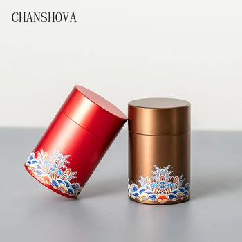 

CHANSHOVA Traditional Chinese Style Travel Portable Aluminum Alloy Metal Small Tea Box Sealed Jar Tea Storage Container H100