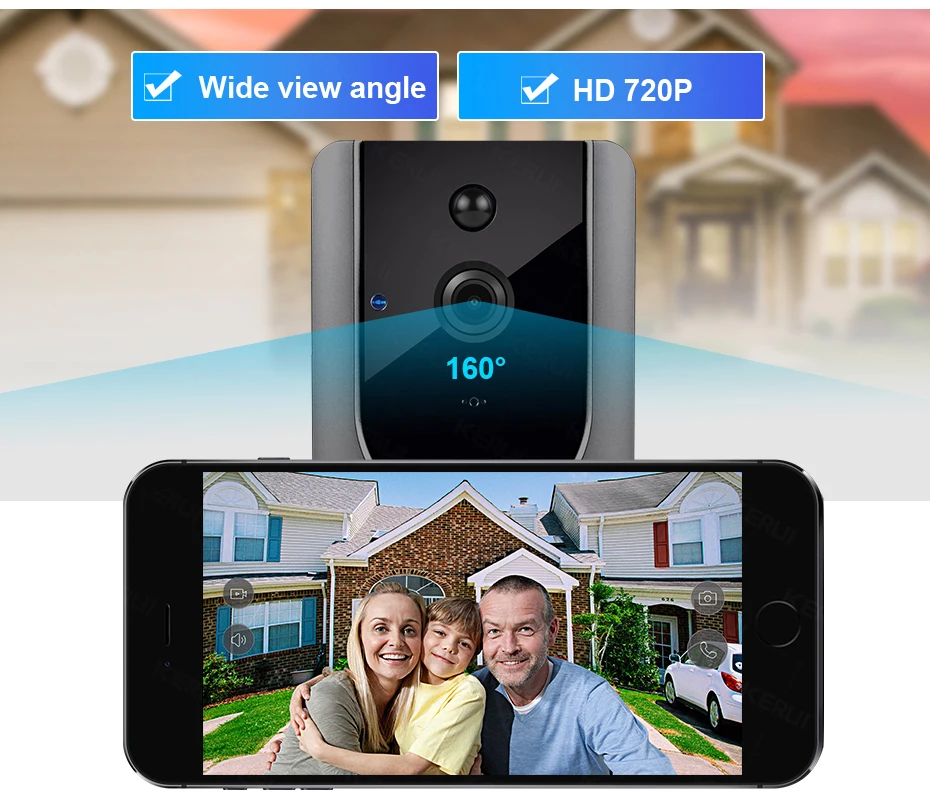 KERUI 720P Video Doorbell Camera Intercom Battery-Powered Doorbell Wireless Chime IP Wifi Home Security Camera Phone Sensor