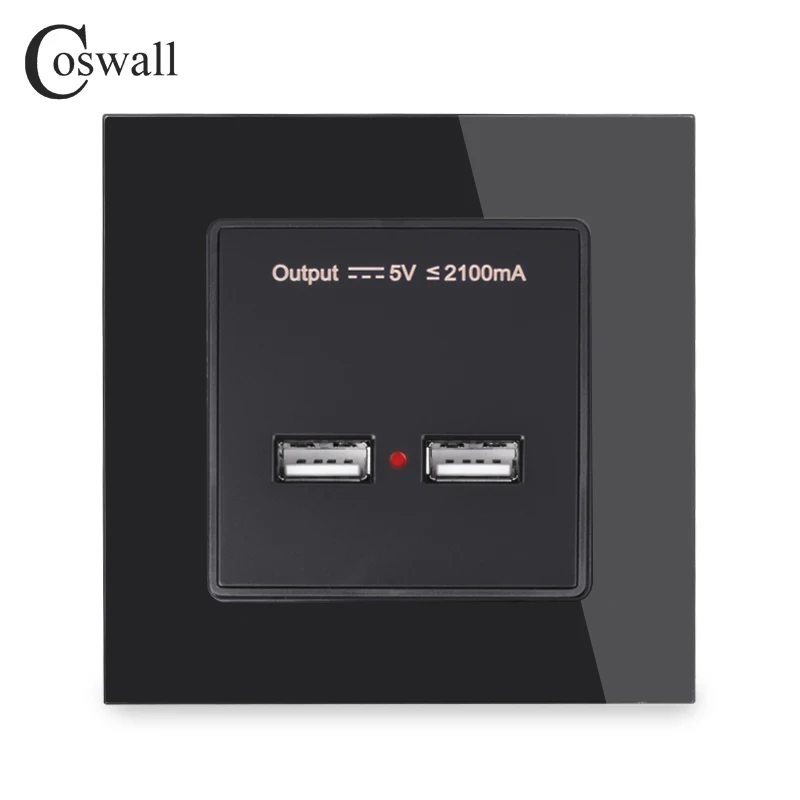 COSWALL настенная розетка с двумя usb-разъемами, умный индукционный зарядный порт для мобильного телефона 5 в 2,1 А, Выходная панель из закаленного стекла