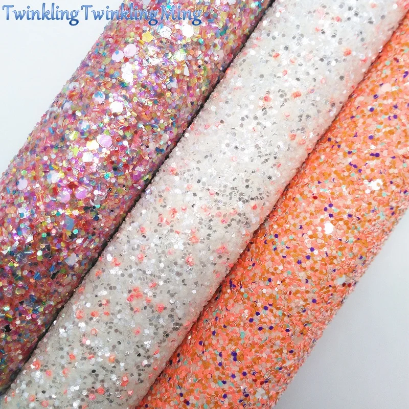 Mixed Colors Glitter Fabirc, White Glitter Leather Fabric, Synthetic Leather Fabric Sheets For