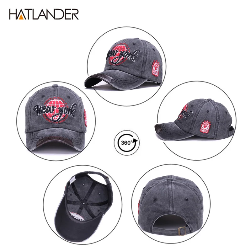 HATLANDER Классическая хлопковая бейсбольная Кепка с вышивкой, спортивные шапки Нью-Йорк, солнцезащитные кепки с буквами, бейсболка, винтажная мягкая шапка для папы