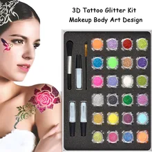 24 цвета пудра для временных татуировок, блестящий бриллиантовый набор для татуировки, для боди-арта, дизайн краски, стразы, клей+ чернила для татуировки
