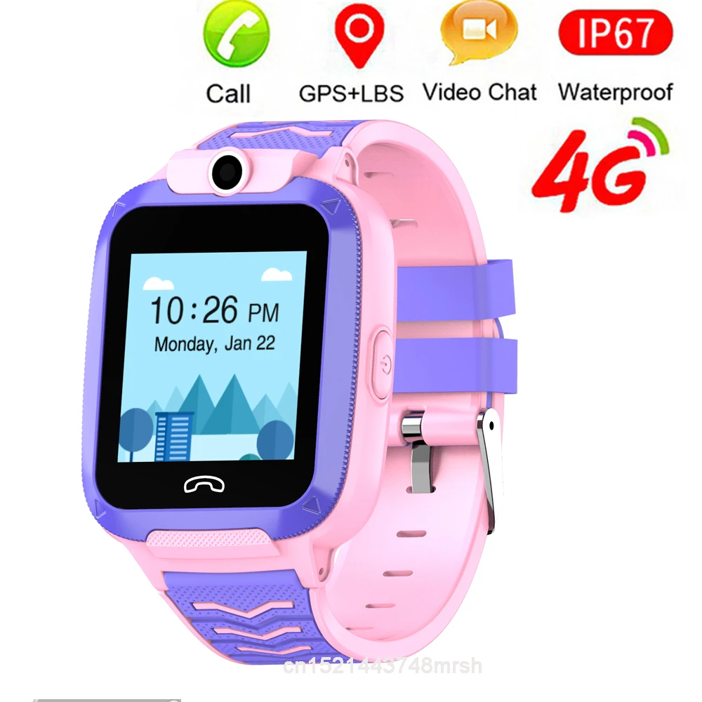 4G Детские умные часы 4g видео телефон часы gps Smartwatch SOS Вызов Smartwatch дети IP67 водонепроницаемые детские часы время gps трекер - Цвет: pink