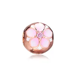 DIY Подходит для Pandora шармы браслеты Роза цветение магнолии клип бусины 100% стерлингового серебра 925-ювелирные изделия Бесплатная доставка