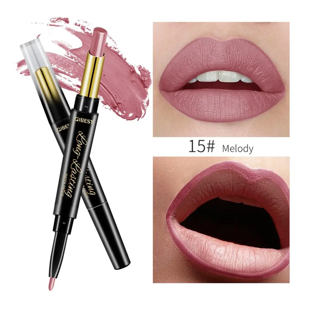 

2 in 1 Matte Lipstick Waterproof Double End Long Lasting Lipsticks Brand Lip Makeup Cosmetics Nude Dark Red Lips Liner Pencil