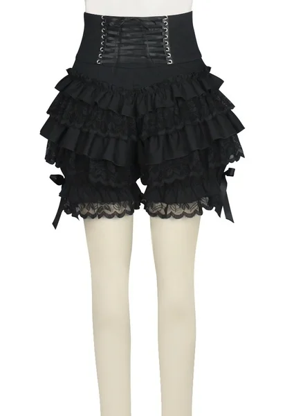 

Girl Fashion Cute Black Gothic Steampunk Lolita Ruffle Lace Pumpkin Bloomer Cotton High Waist Shorts Cosplay Little Devil Female
