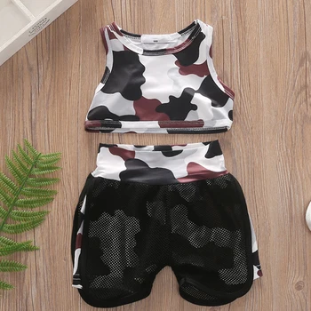 

Children Clothes Hip Hop Camouflage Vest Top+ Black Mesh Pants 2Pcs For Girls Set Toddler Kid Clothes Wear