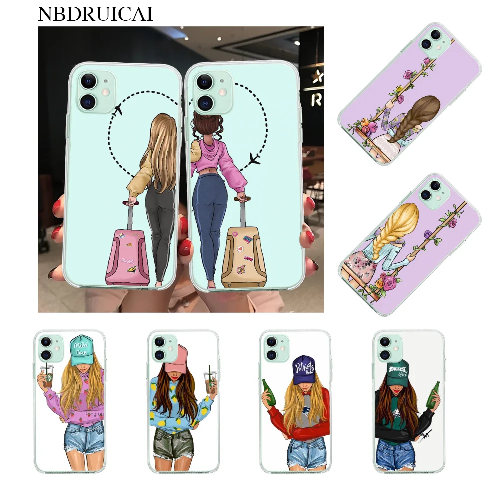 NBDRUICAI Girls Bff лучшие друзья навсегда черный ТПУ мягкий чехол для телефона iPhone 11 pro XS