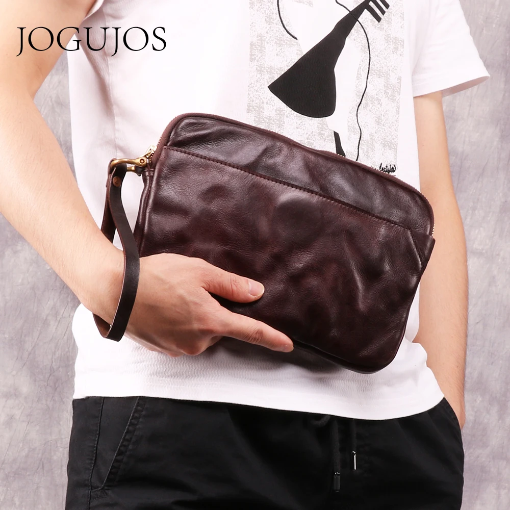 

JOGUJOS Men's Hand Holding Wallet Envelope Bag Genuine Leather Men Clutch Bag Vintage Luxury Handbag Purse Men iPad Clutch Bag