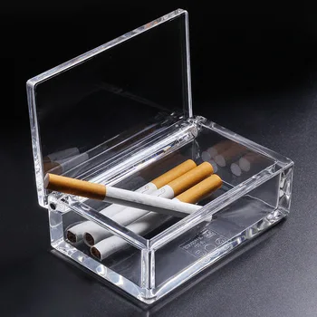 

Portable Transparent Acrylic Cigarette Case Box 20 Sticks Card Lipstick Lighter Top Flip Clear Storage Box Tools Smoking Holder