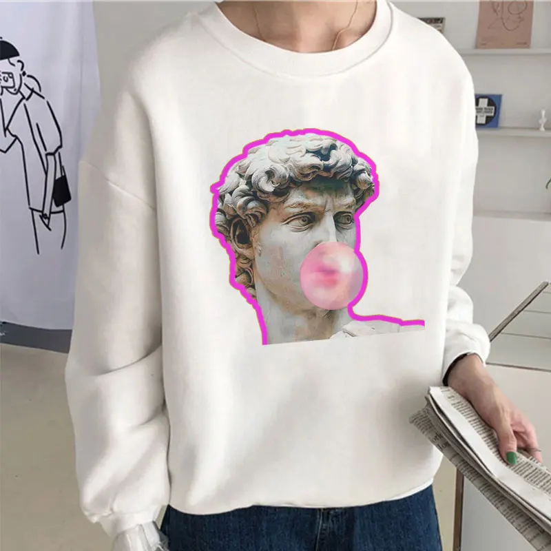 

Новинка 2020 г., винтажный зимний женский модный Повседневный Свободный свитшот с принтом Микеланджело в стиле kpop Харадзюку