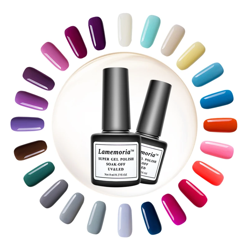 

Lamemoria 8 ML Nail Polish Vernis Permanent Long-lasting UV 36 Colors Gel Manicure Primer Top Coat Glitter Nail Art