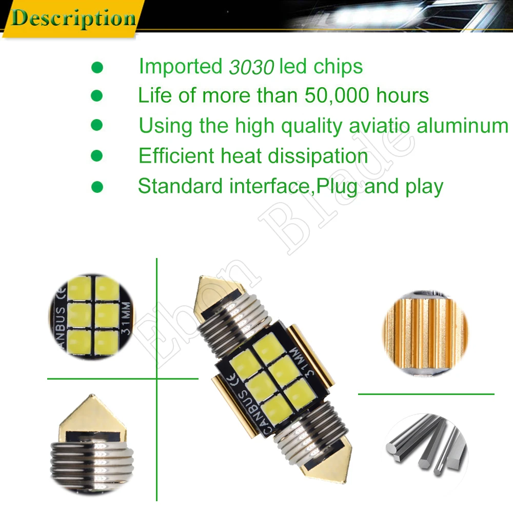 4x Canbus светодиодный светильник s лампочка C5W C10W 31 мм 36 мм 39 мм 41 мм SV8.5 3030SMD авто светодиодный светильник для салона автомобиля купольная карта номерного знака светильник 12 В