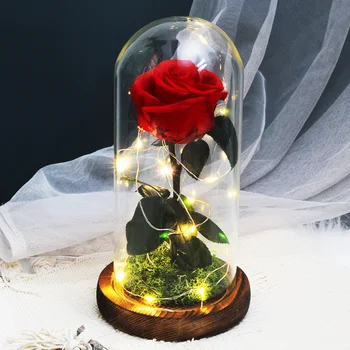 

4 Styles Wholesale The Beauty and The Beast Fresh Flowers Red Eternal Roses In A Glass Dome Valentine Christmas Gift Dropshiping