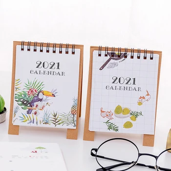 

2021 Cute Cartoon Flamingo Desktop Calendar Mini Paper Dual Daily Schedule Table Planner Yearly Agenda Organizer Desk Decoration