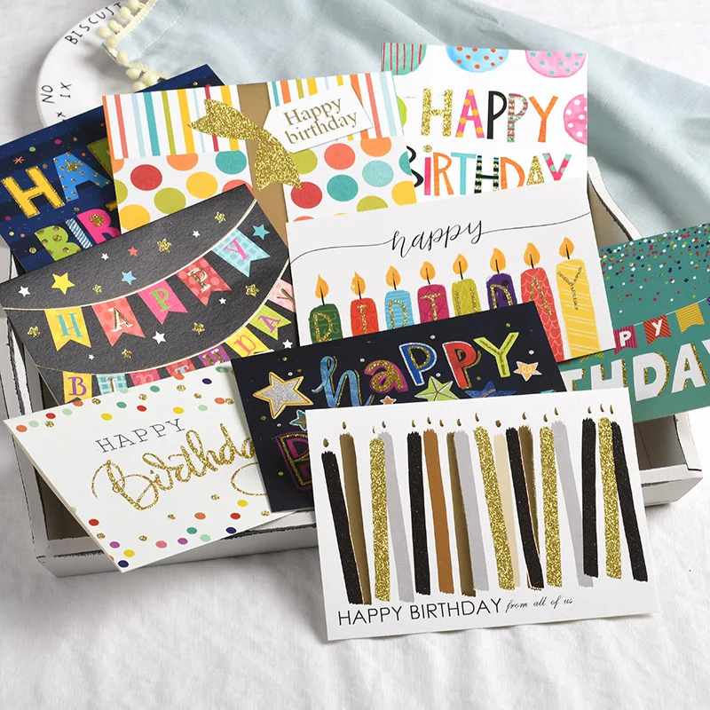 

Cartoon Birthday Card Candle Flag Cake Greeting Cards Blank New Year Greeting Postcard Creative Valentine's Day Mini Cards