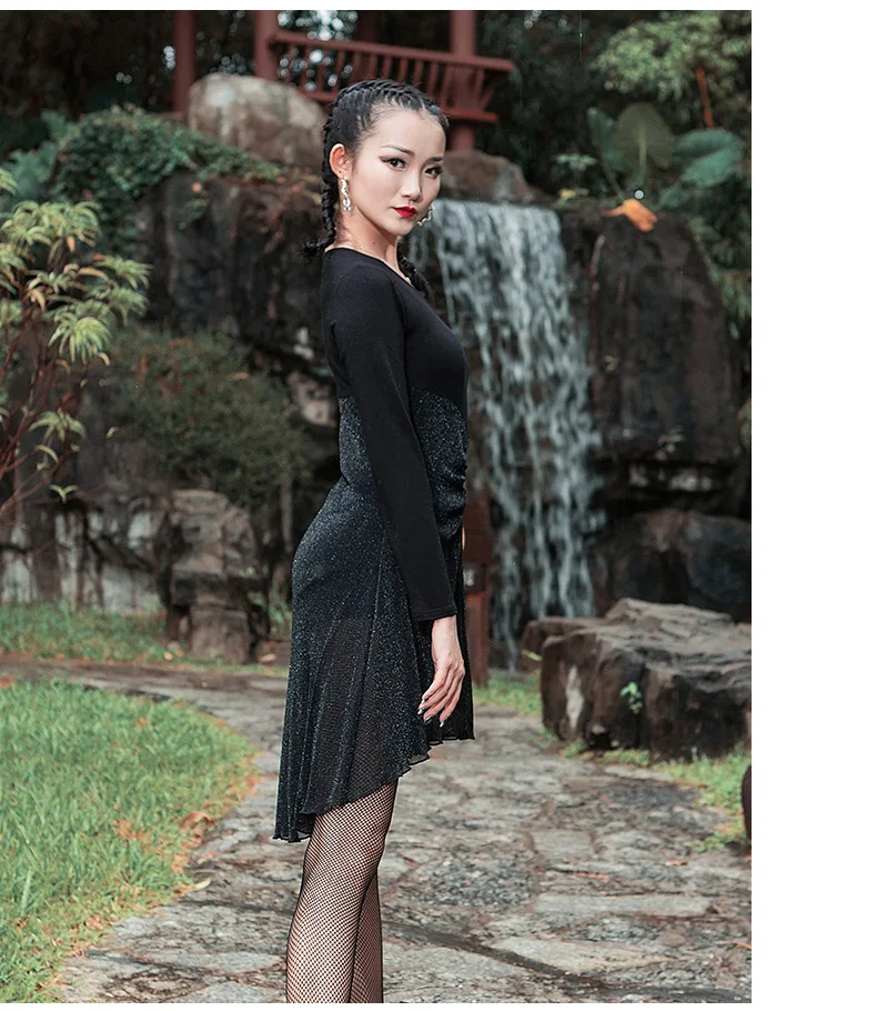 Latin Dance Dress Female New Sexy V-Neck Long-Sleeved Bodysuit Dresses Practice Ballroom Samba Women'S Training Clothing DWY2486