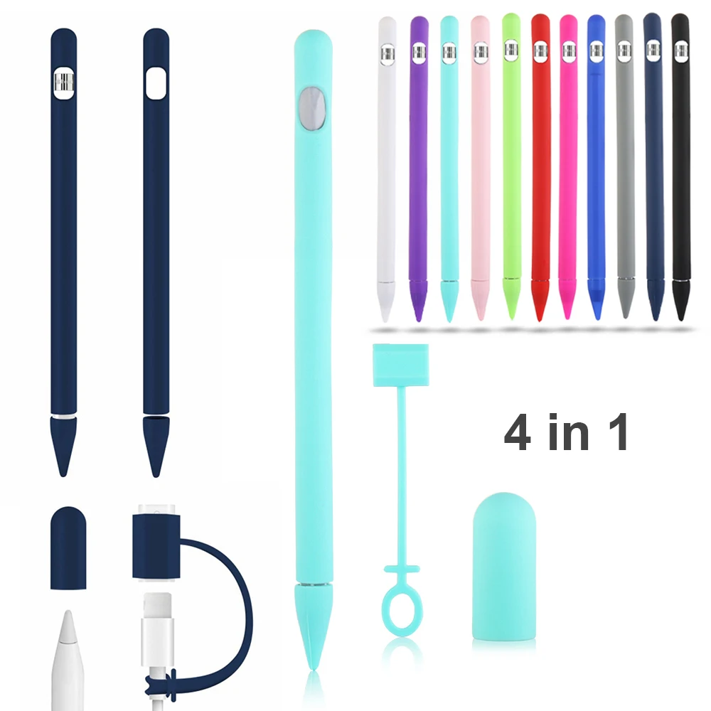 1PC 4 In 1 Soft Silicone Protective Case Nib Cover Sleeve Wrap Tip Holder Connector Strap For Apple Pencil iPad Phone Accessorie