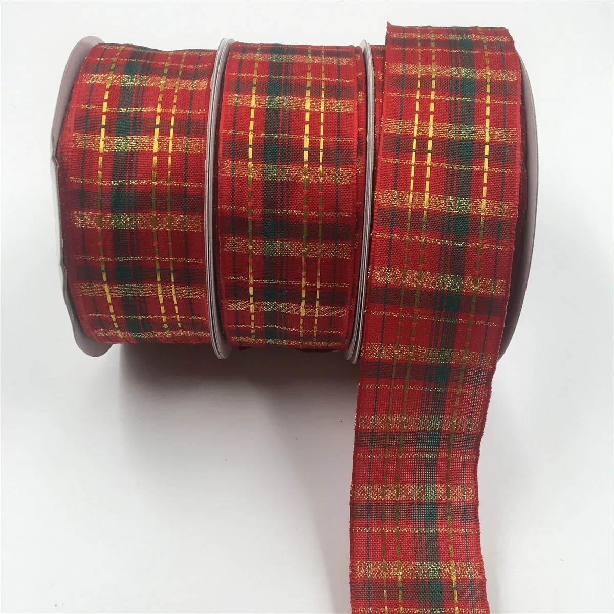 

38mm 25Yards Scottish Red Ribbon Golden Lurex Line Wired Edge for Birthday Christmas Gift Box Wrapping Decoration DIY1-1/2"N1042