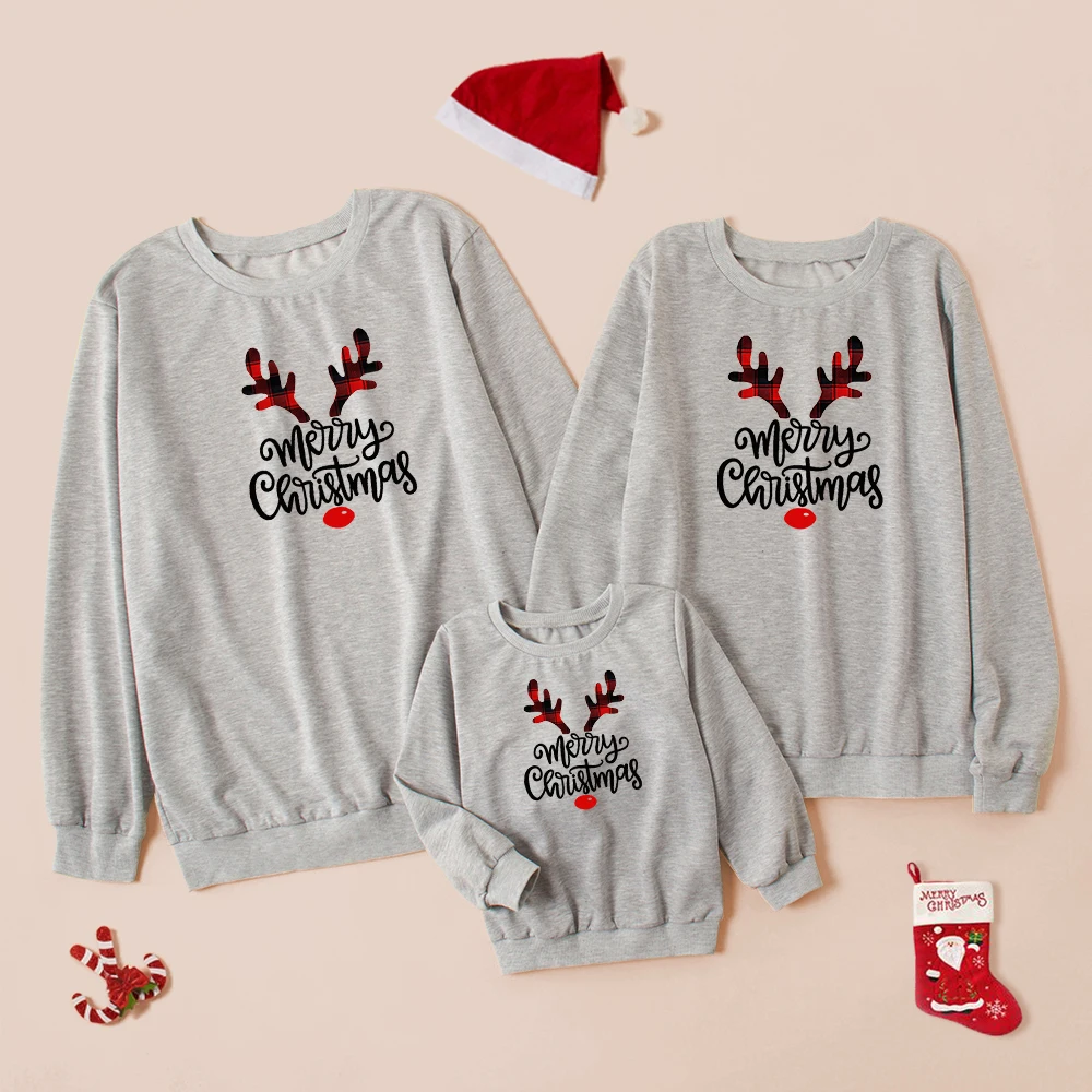 Ropa navideña familiar ZAFILLE Ropa con estampado de alce de dibujos animados Sudaderas familiares iguales para mamá e hija Ropa para mamá y yo