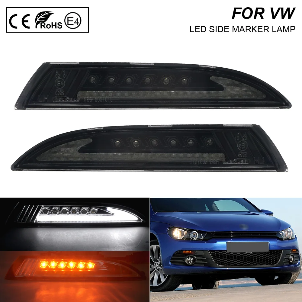 

2x Smoke Lens LED Front Side Marker Lights turn signal lamp For VW Scirocco 2008-2013