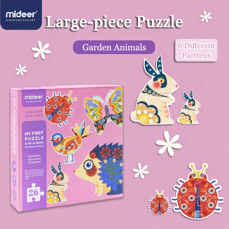 

Mideer 32PCS Puzzles 6-in-1 Garden Animal Children 3D Large Puzzle Over 2Y Early Educational Cognitive Puzzle Birthday Gifts