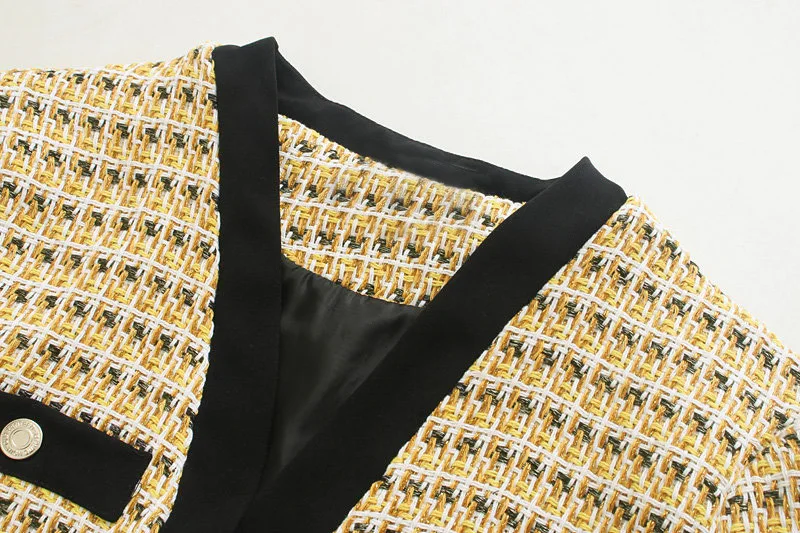 F5523-Korean-style WOMEN'S Wear Spring And Autumn New Style French Retro Graceful Tweed Coat Women's