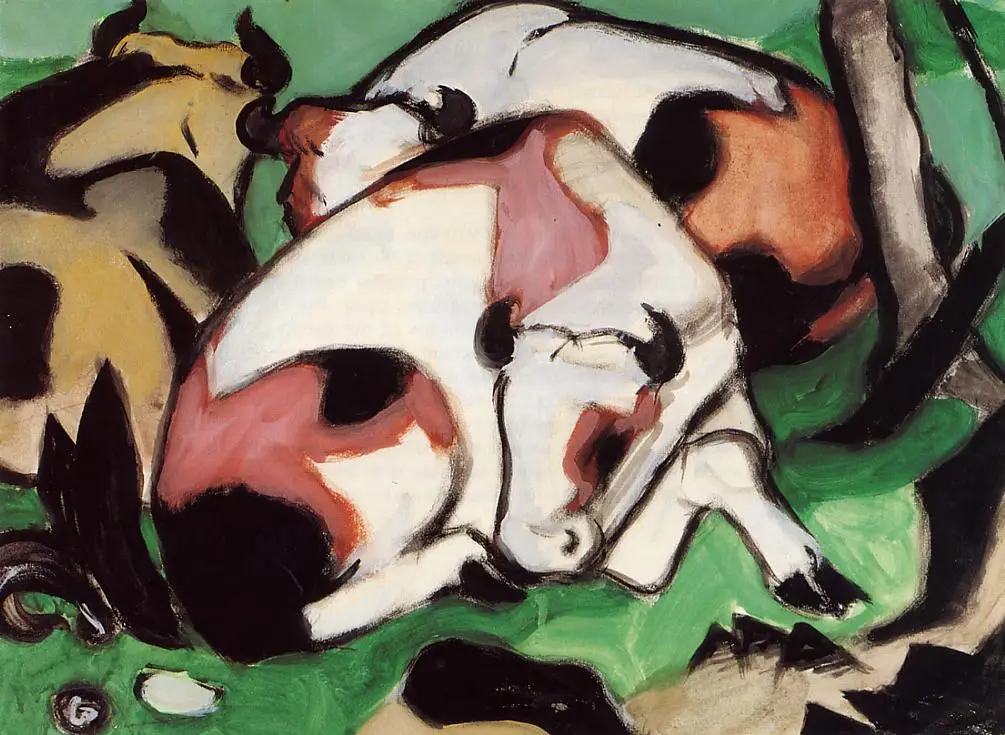 

100% handmade Oil Painting reproduction on linen canvas,Resting cows 1911 by Franz Marc,Free Shipping,High Quality