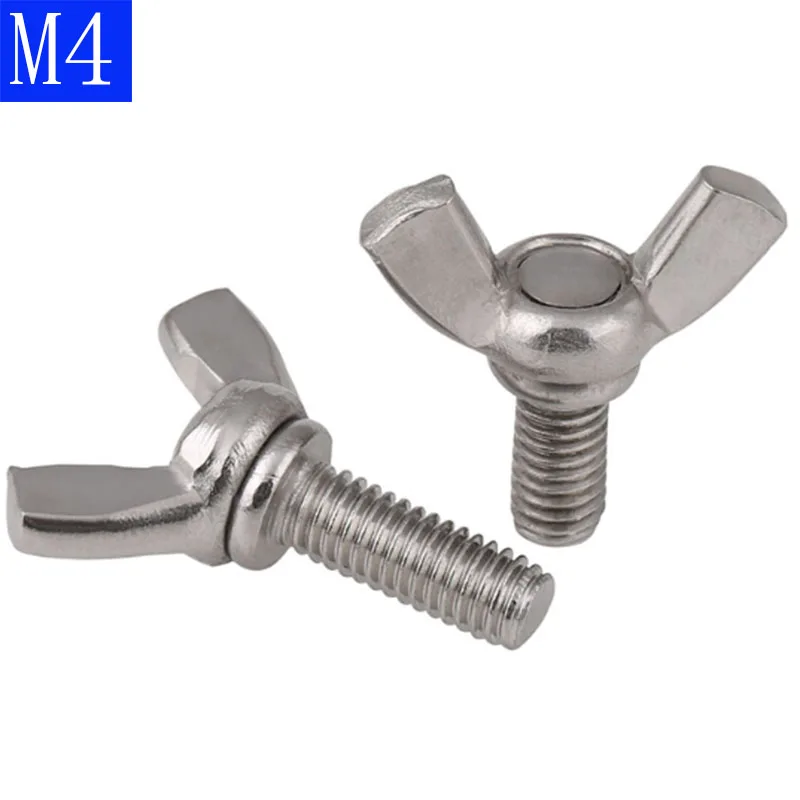 M4 0.7 4mm 304 Stainless Steel Wing Bolts Wingbolt Nut Butterfly