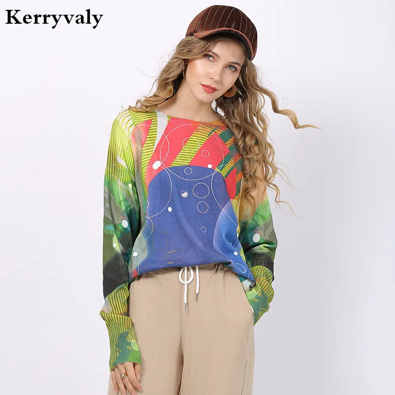

New Style Cross Border Printed Oversized Sweater Womens 2020 Winter Long Sleeve Blouses Loose-Fit Pullover Knitting Shirt D6327