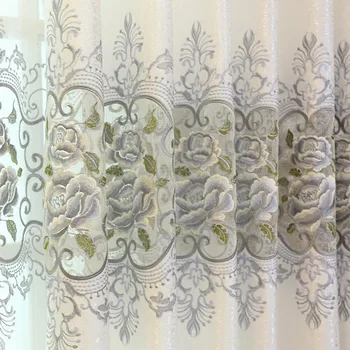 

Nine Stitch Peony Embroidery Curtain Window Screen for Living Room Custom for Bedroom Bay Window Balcony European Curtains