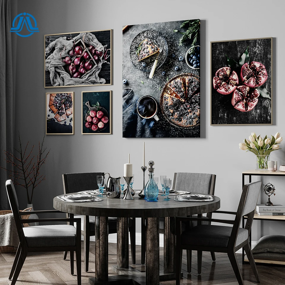 Еда кухонный плакат настенный отпечатанная на холсте картина Черничный пирог гранатовый яблочный живопись, декоративная картина современный декор для столовой
